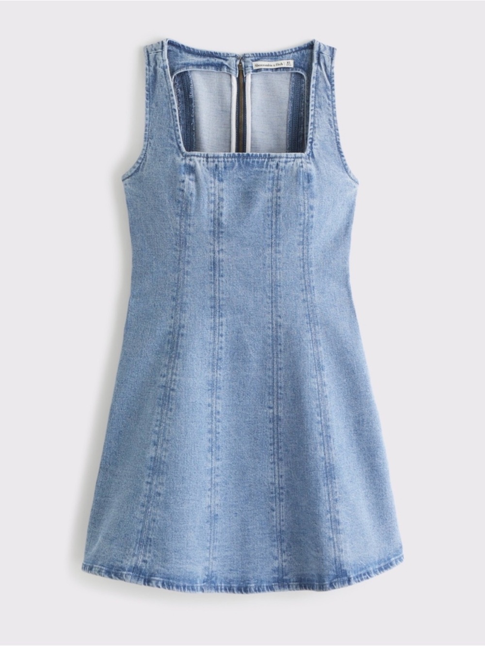 Abercrombie & Fitch Mila Denim Square-Neck Mini Dress - Blue, M Tall - Picture 5 of 9